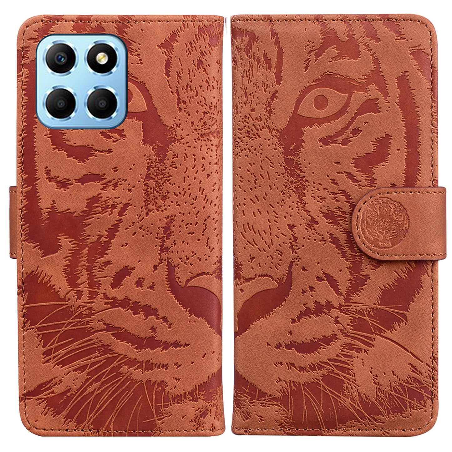 For Honor X8 5G Cell Phone Case Stand Wallet Tiger Pattern Imprinted PU Leather Flip Phone Cover