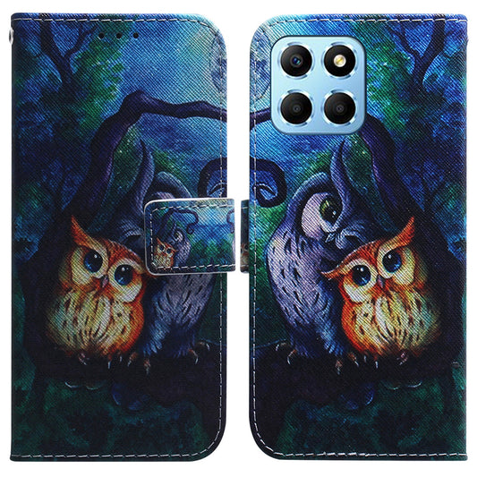 For Honor X8 5G PU Leather Folio Wallet Case Pattern Printing Stand Phone Cover with Wrist Strap