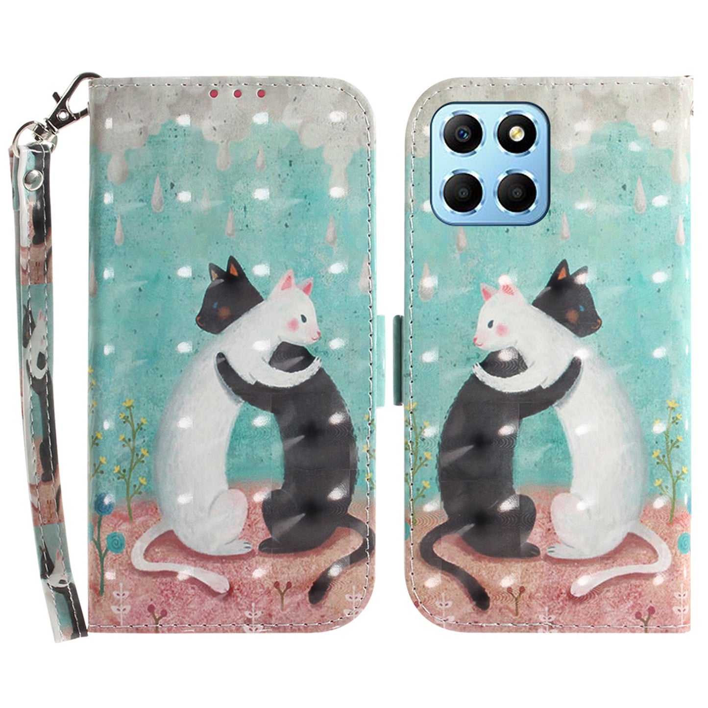 PU Leather Case for Honor X8 5G Protective Shell Wallet Phone Flip Cover with Strap