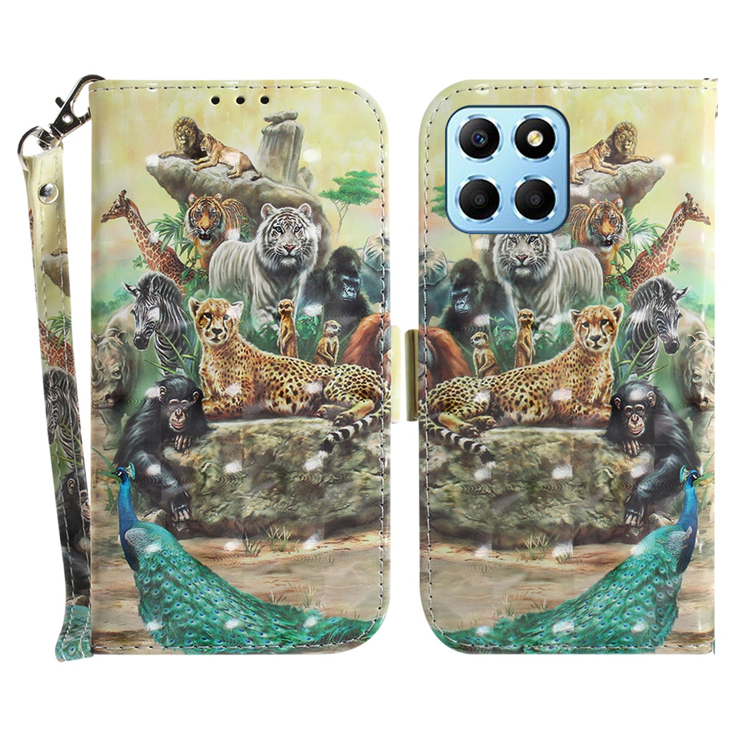 PU Leather Case for Honor X8 5G Protective Shell Wallet Phone Flip Cover with Strap