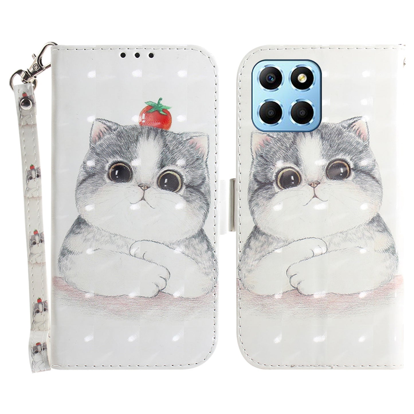 PU Leather Case for Honor X8 5G Protective Shell Wallet Phone Flip Cover with Strap