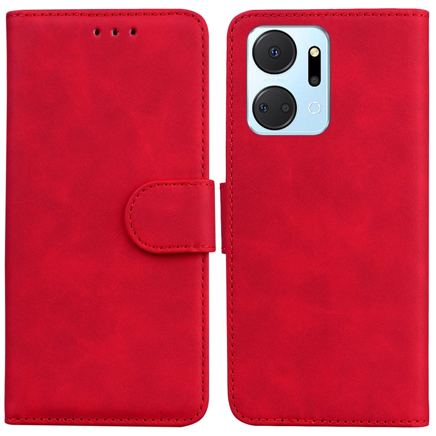 For Honor X7a 5G Solid Color Flip Phone Cover PU Leather Wallet Case with Stand
