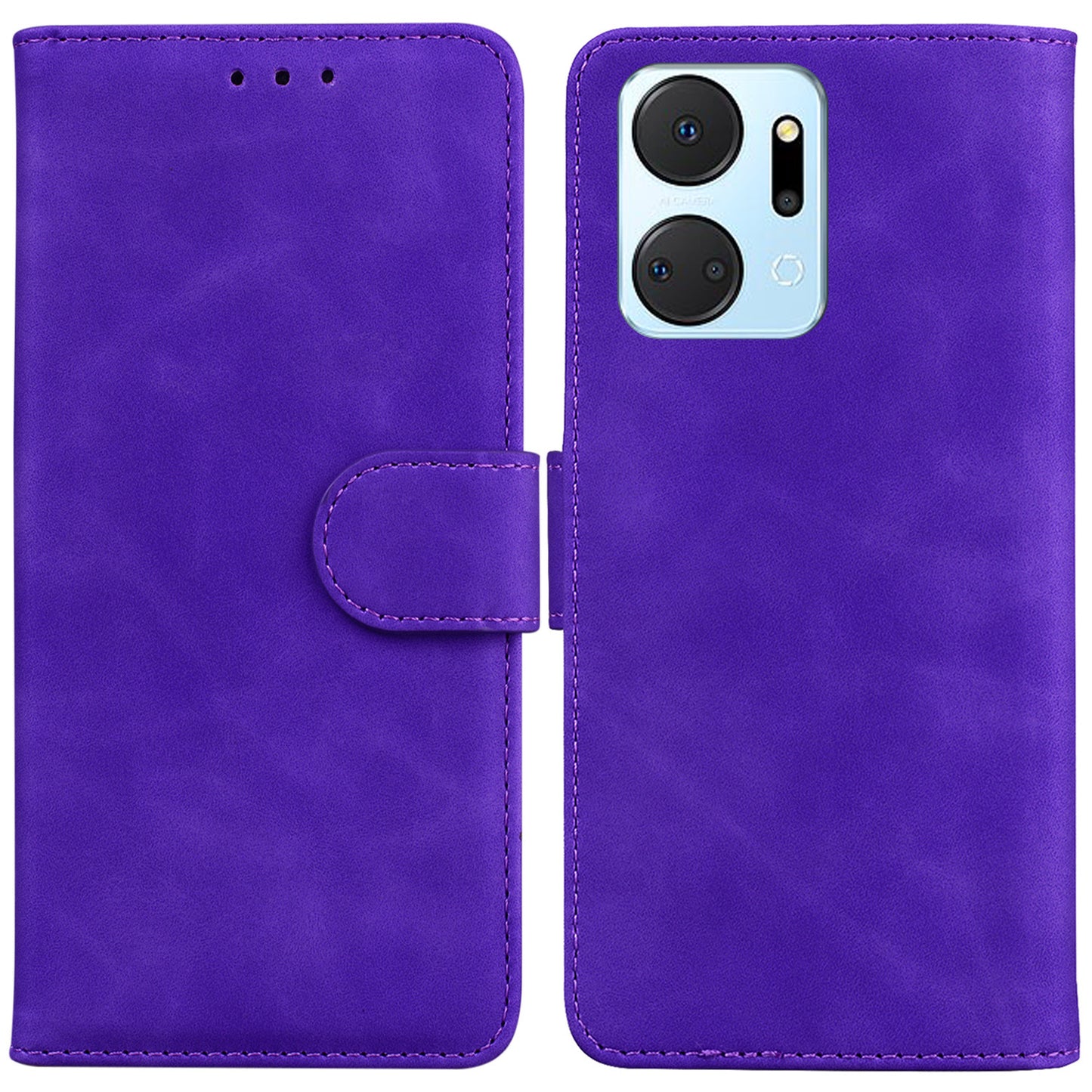For Honor X7a 5G Solid Color Flip Phone Cover PU Leather Wallet Case with Stand