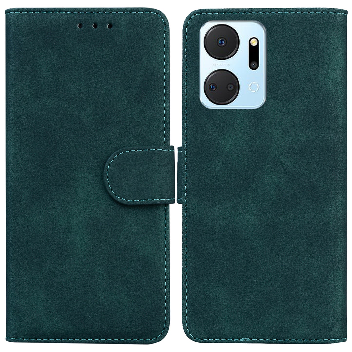 For Honor X7a 5G Solid Color Flip Phone Cover PU Leather Wallet Case with Stand