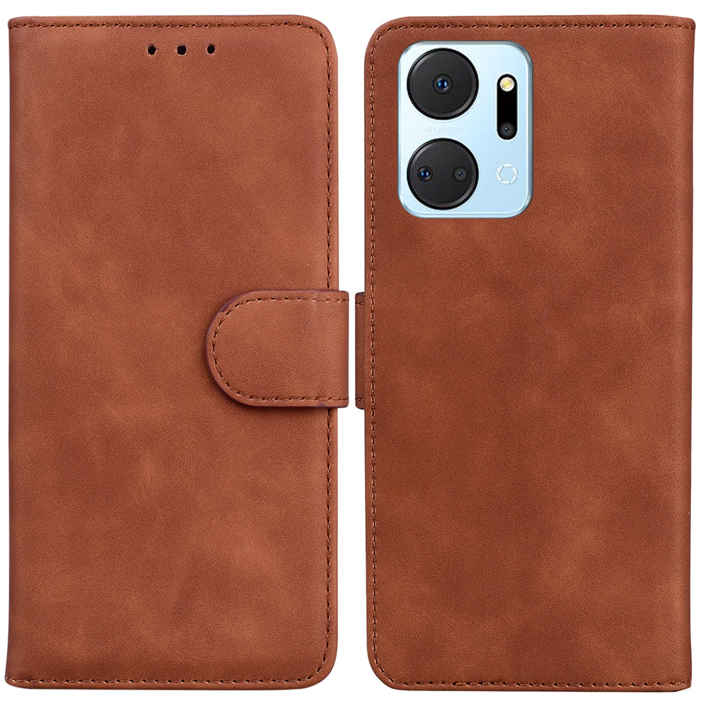 For Honor X7a 5G Solid Color Flip Phone Cover PU Leather Wallet Case with Stand