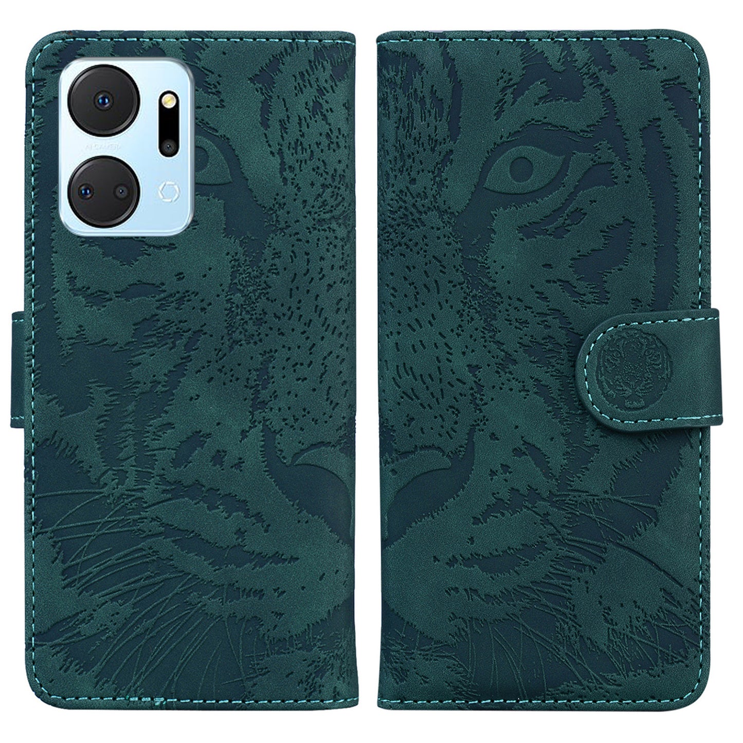 For Honor X7a 5G Stand Wallet Cover Tiger Pattern Imprinted PU Leather Flip Phone Case