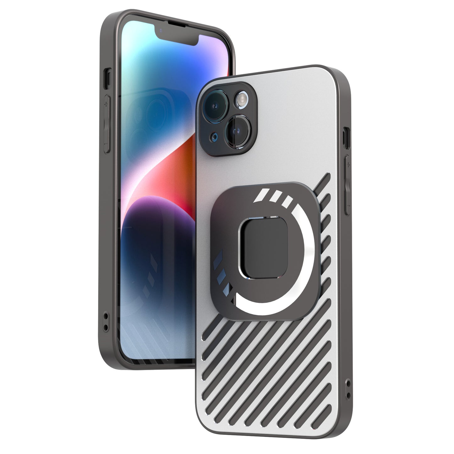 R-JUST SJ55 For iPhone 14 Plus TPU+PC+Metal Hollow Drop-proof Cover Magnetic Phone Case Compatible with MagSafe