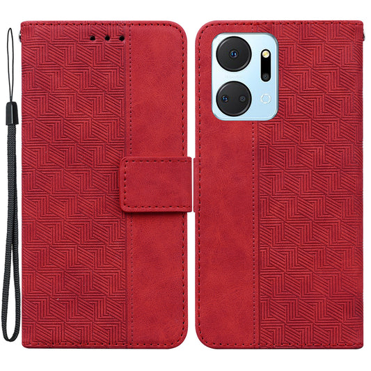 For Honor X7a 5G Imprinted PU Leather Wallet Phone Case Drop-proof Stand Cover with Hand Strap