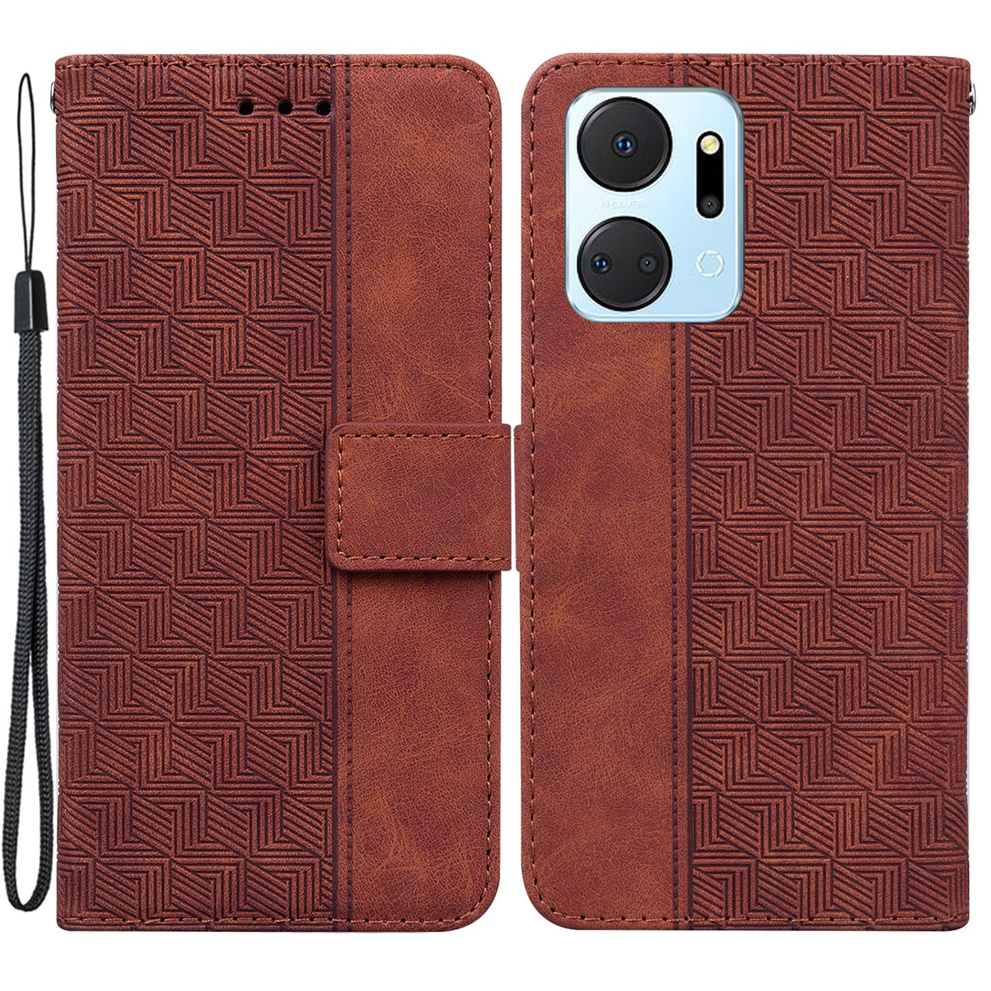 For Honor X7a 5G Imprinted PU Leather Wallet Phone Case Drop-proof Stand Cover with Hand Strap