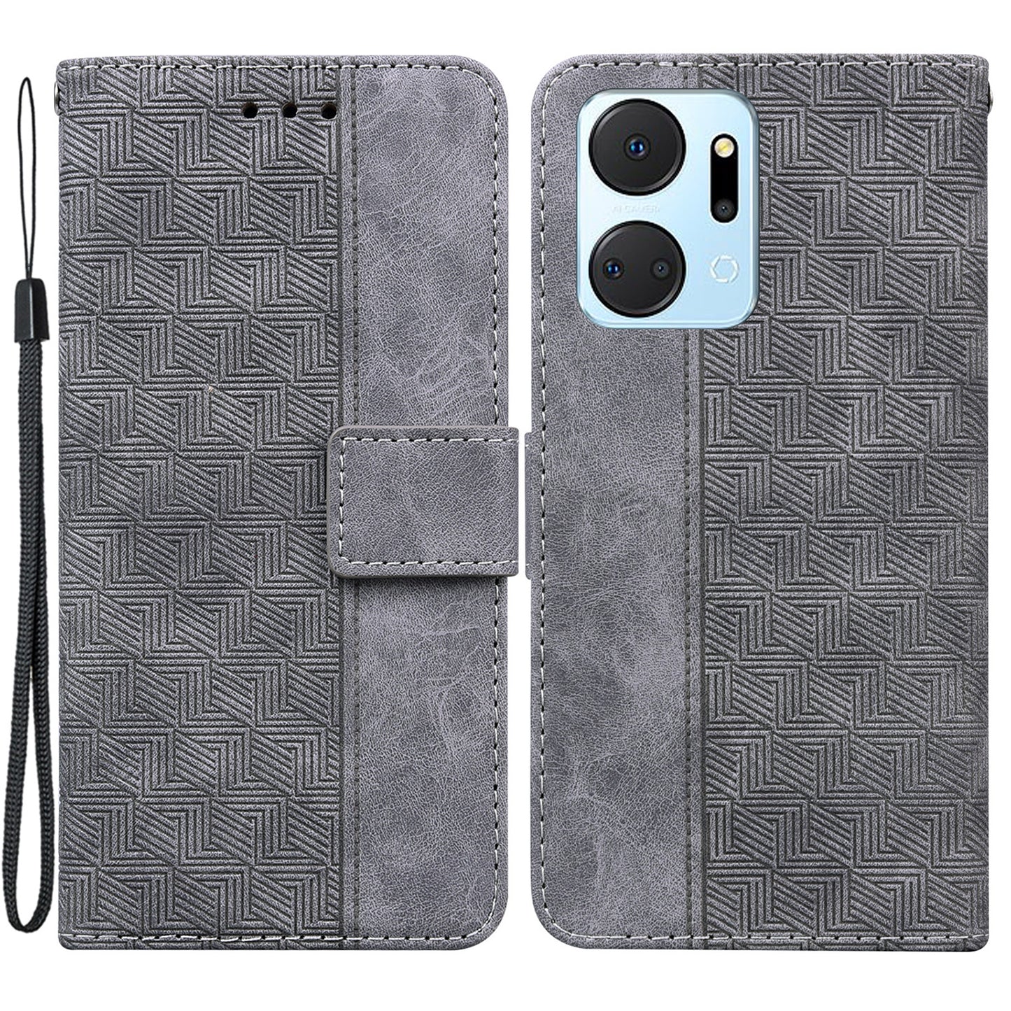 For Honor X7a 5G Imprinted PU Leather Wallet Phone Case Drop-proof Stand Cover with Hand Strap