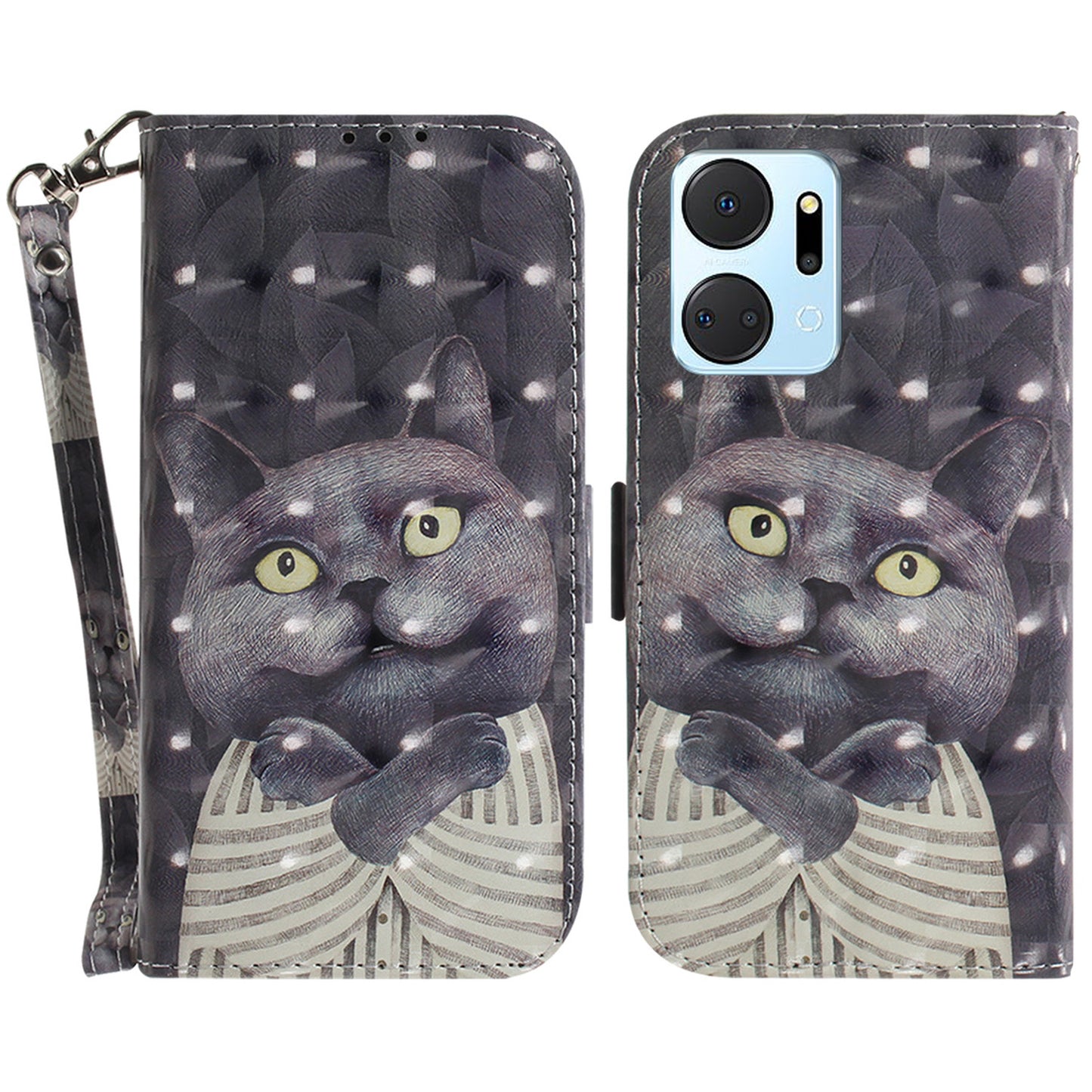 PU Leather Case for Honor X7a 5G Protective Case Wallet Phone Cover with Strap