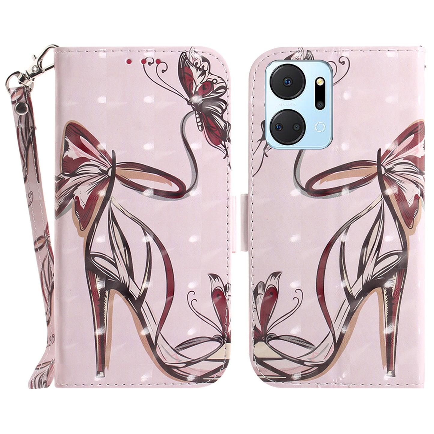 PU Leather Case for Honor X7a 5G Protective Case Wallet Phone Cover with Strap