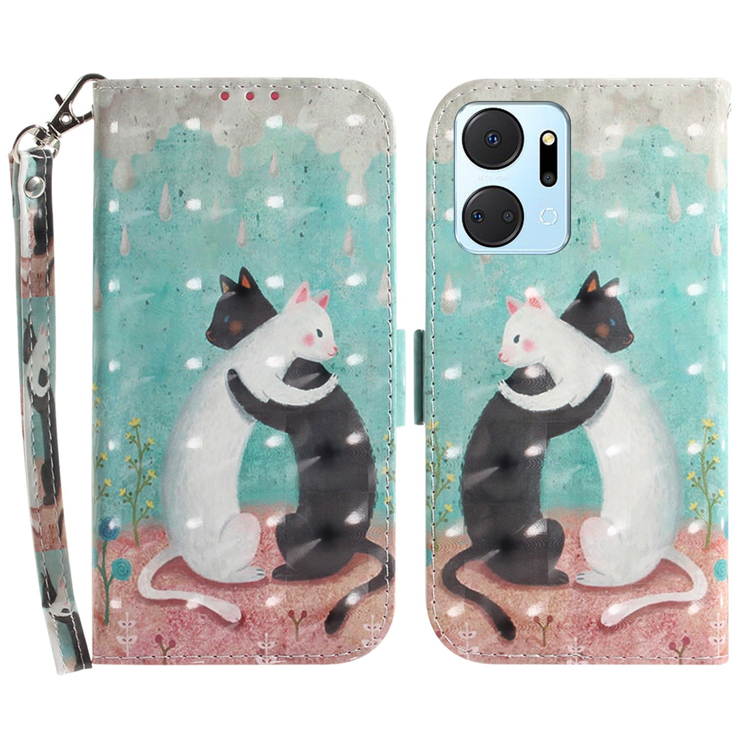 PU Leather Case for Honor X7a 5G Protective Case Wallet Phone Cover with Strap