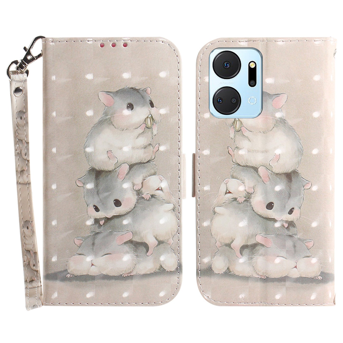 PU Leather Case for Honor X7a 5G Protective Case Wallet Phone Cover with Strap