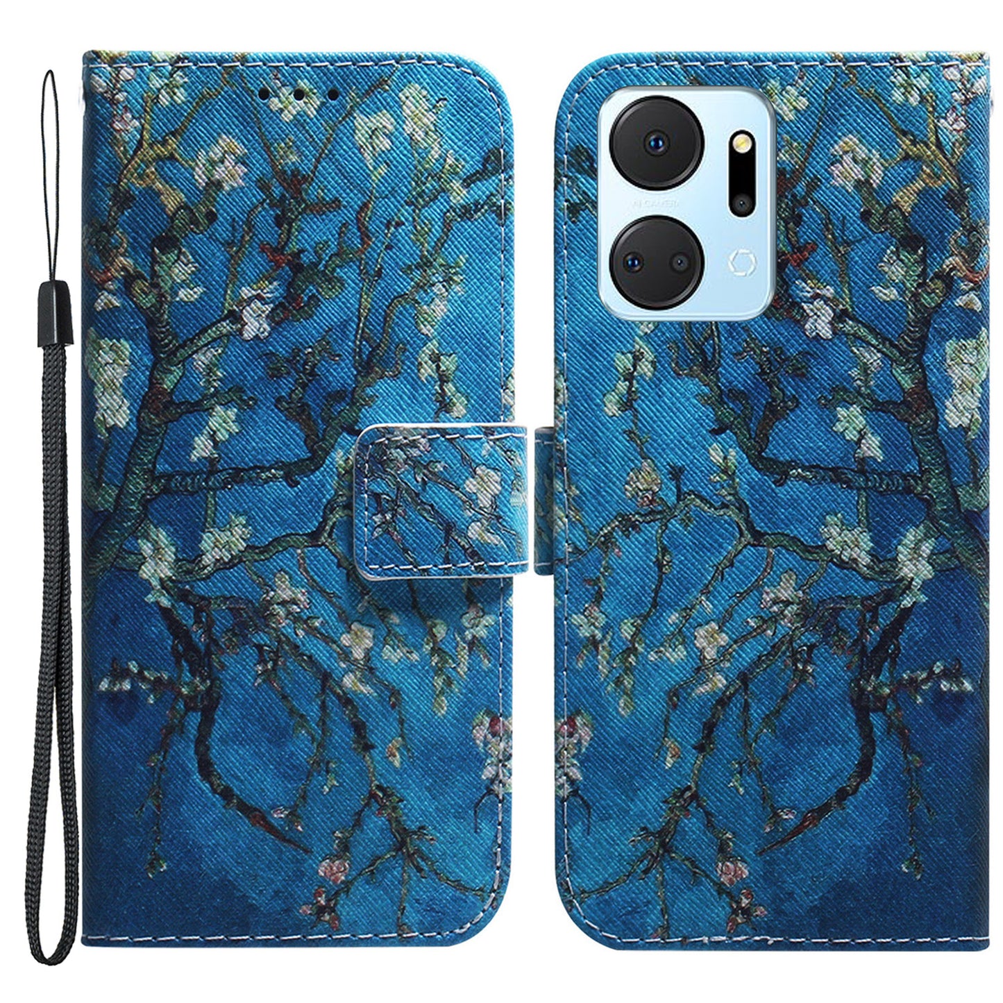 Protective Case for Honor X7a 5G PU Leather Folio Flip Cover Wallet Phone Case with Strap