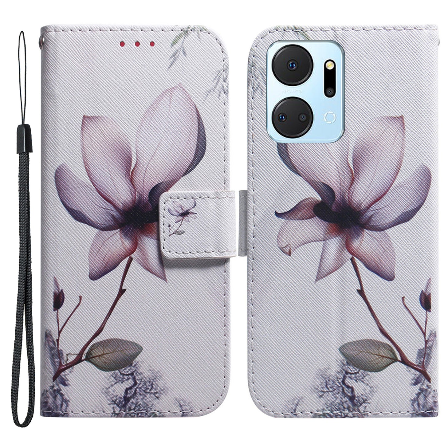 Protective Case for Honor X7a 5G PU Leather Folio Flip Cover Wallet Phone Case with Strap