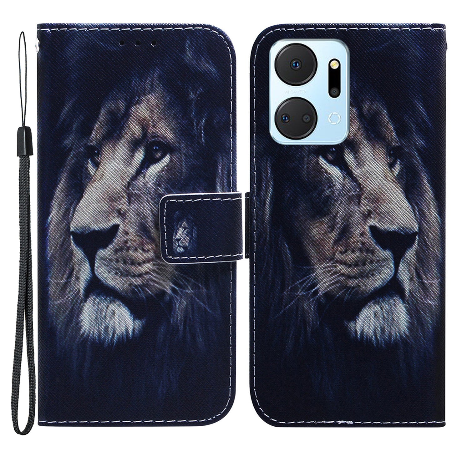 Protective Case for Honor X7a 5G PU Leather Folio Flip Cover Wallet Phone Case with Strap