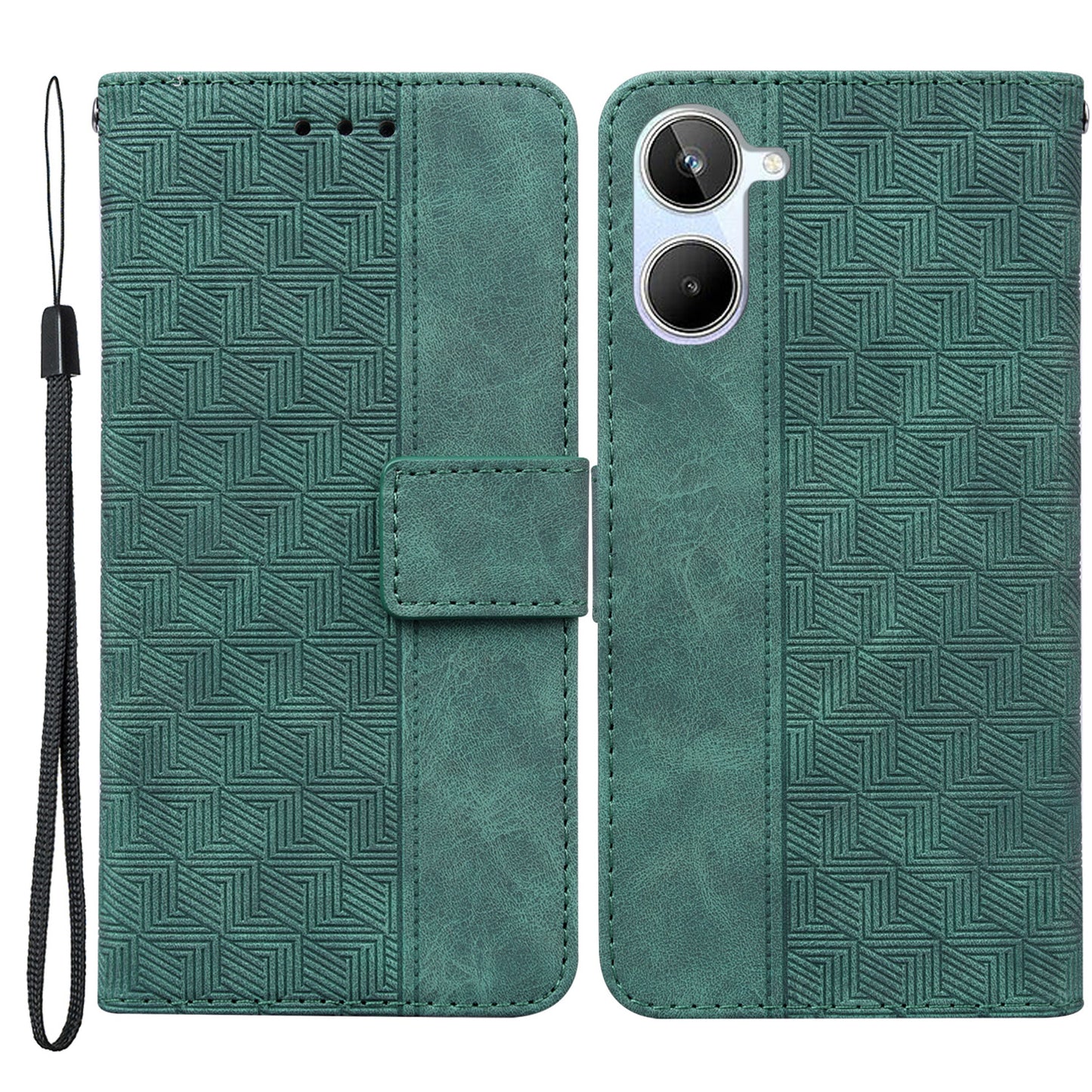 For Realme 10 4G Imprinted Leather Phone Case Phone Wallet Stand Cover with Hand Strap