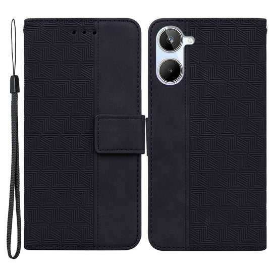 For Realme 10 4G Imprinted Leather Phone Case Phone Wallet Stand Cover with Hand Strap