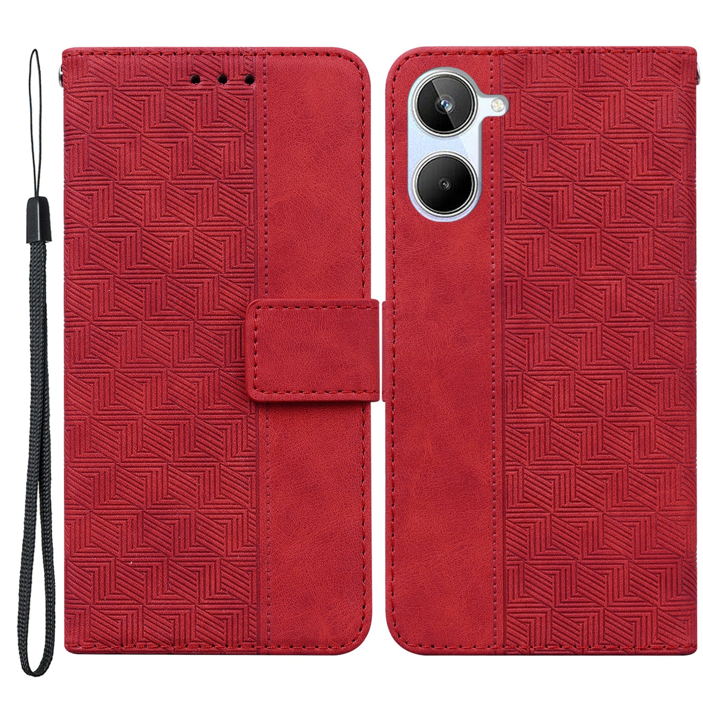 For Realme 10 4G Imprinted Leather Phone Case Phone Wallet Stand Cover with Hand Strap