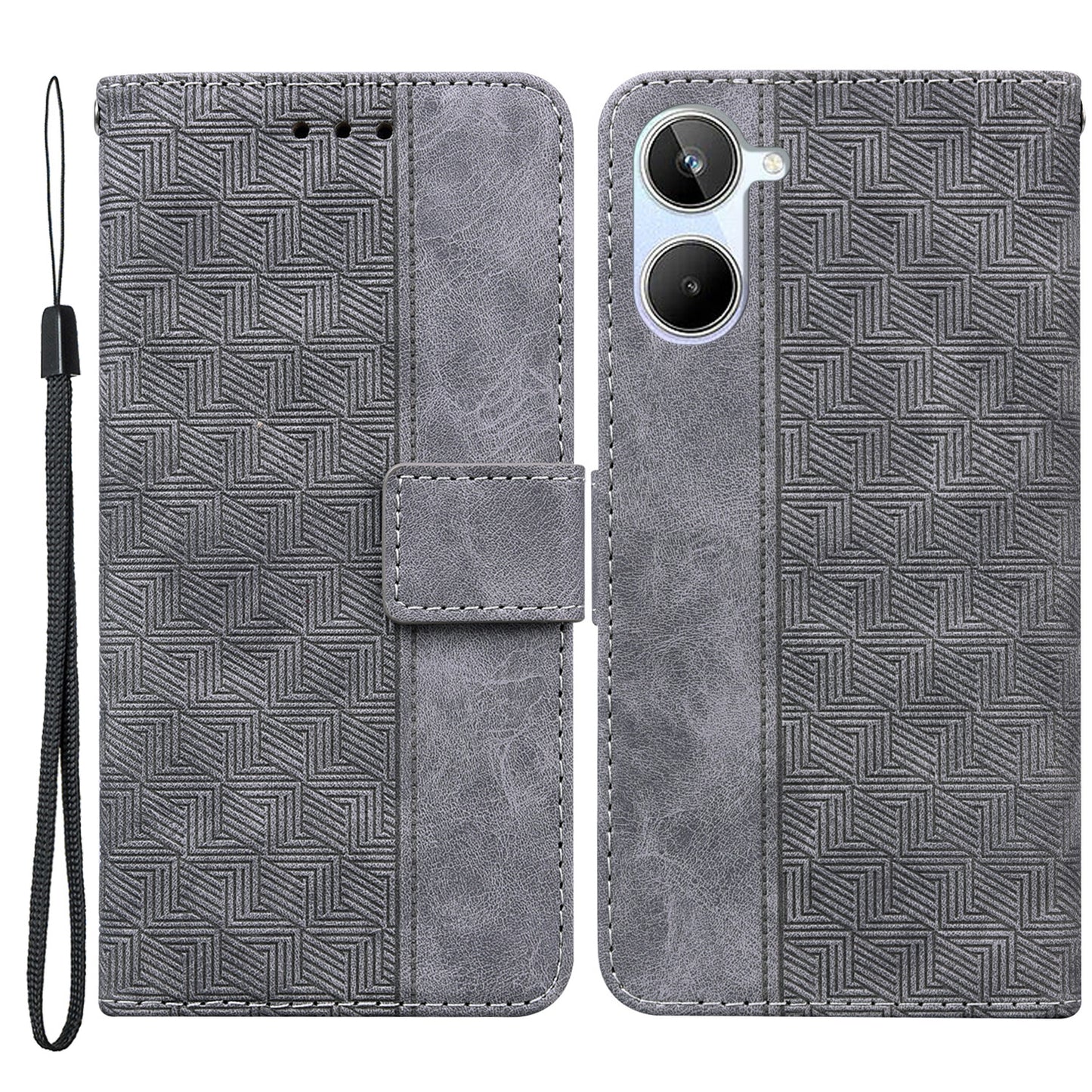 For Realme 10 4G Imprinted Leather Phone Case Phone Wallet Stand Cover with Hand Strap