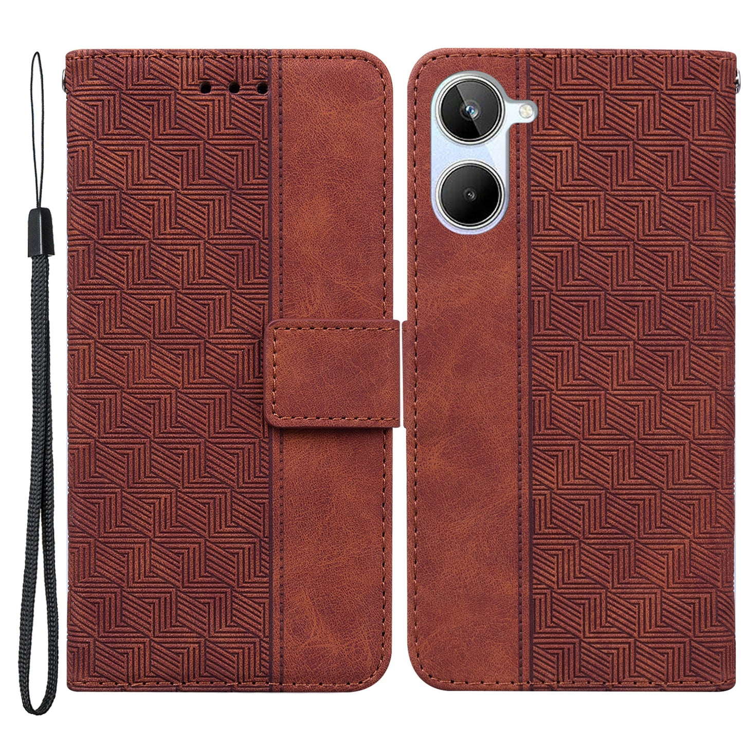 For Realme 10 4G Imprinted Leather Phone Case Phone Wallet Stand Cover with Hand Strap