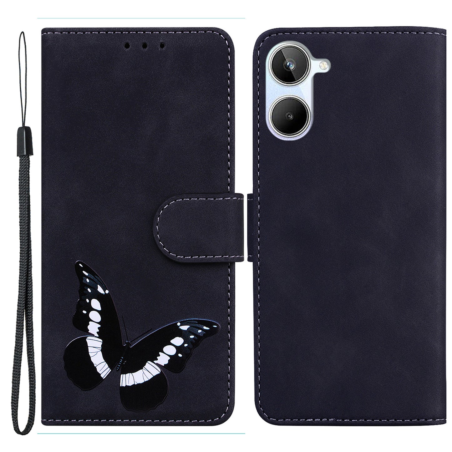 Phone Wallet Case for Realme 10 4G Butterfly Pattern Printing Stand Leather Phone Cover