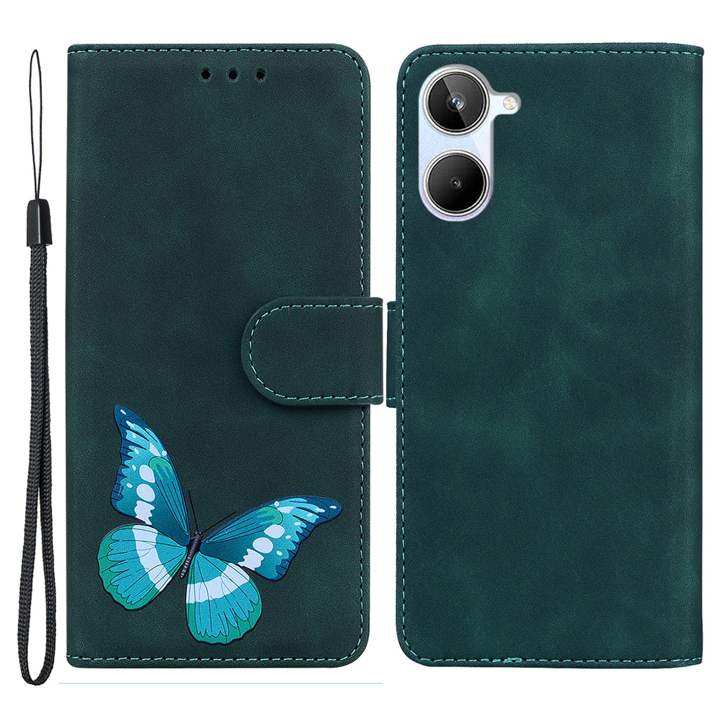 Phone Wallet Case for Realme 10 4G Butterfly Pattern Printing Stand Leather Phone Cover