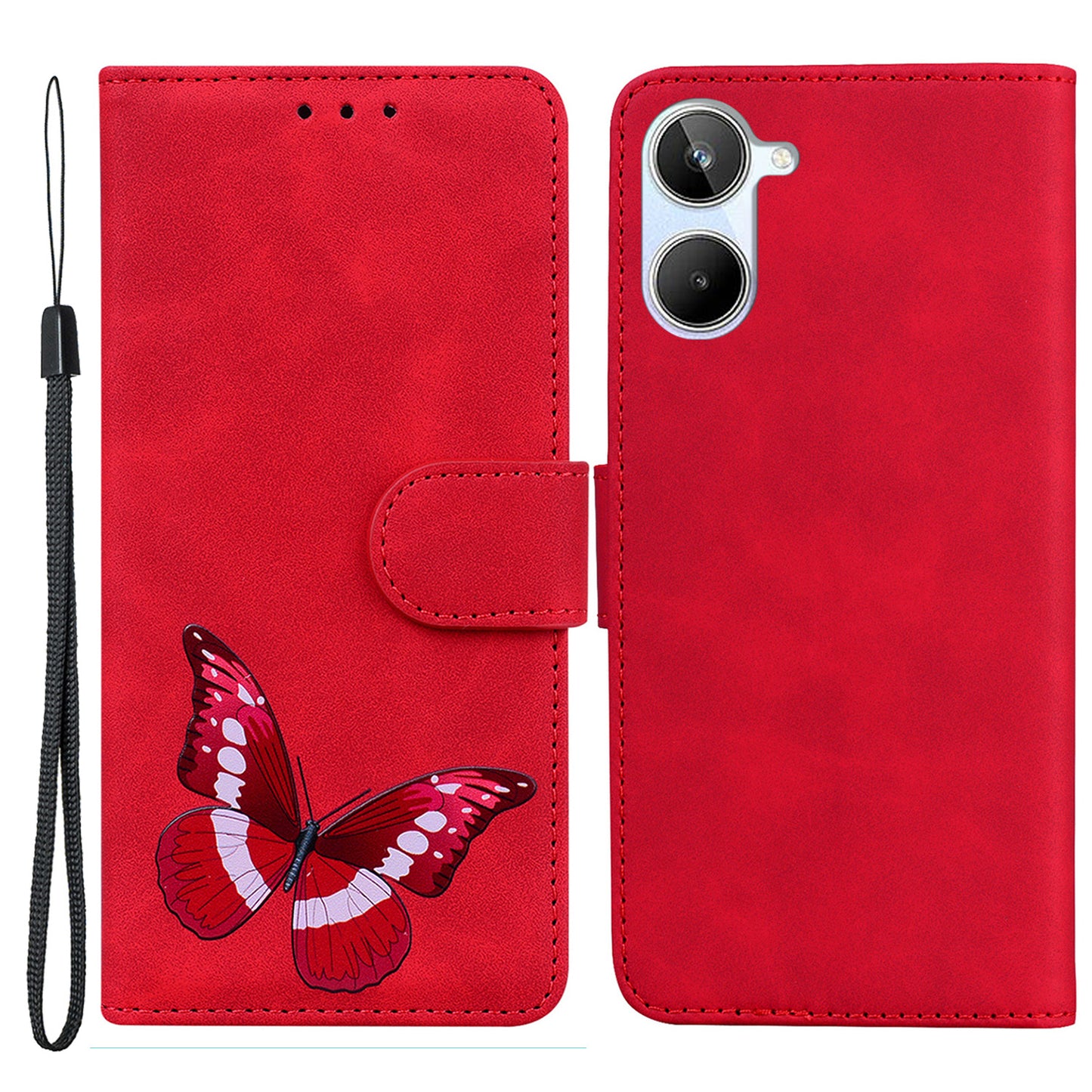Phone Wallet Case for Realme 10 4G Butterfly Pattern Printing Stand Leather Phone Cover