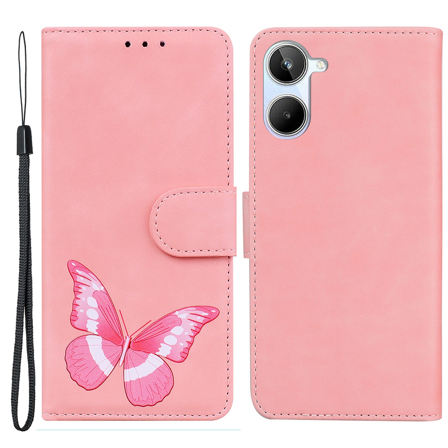 Phone Wallet Case for Realme 10 4G Butterfly Pattern Printing Stand Leather Phone Cover