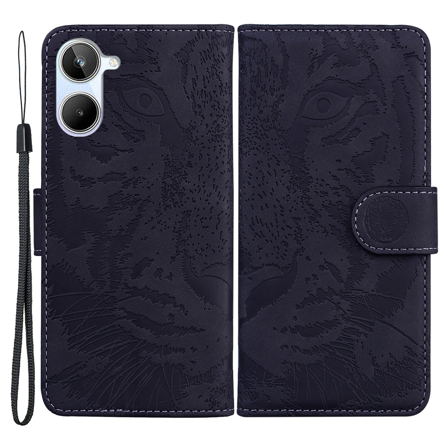 For Realme 10 4G Phone Leather Case Stand Wallet Tiger Pattern Imprinted Phone Cover