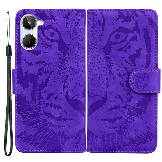 For Realme 10 4G Phone Leather Case Stand Wallet Tiger Pattern Imprinted Phone Cover