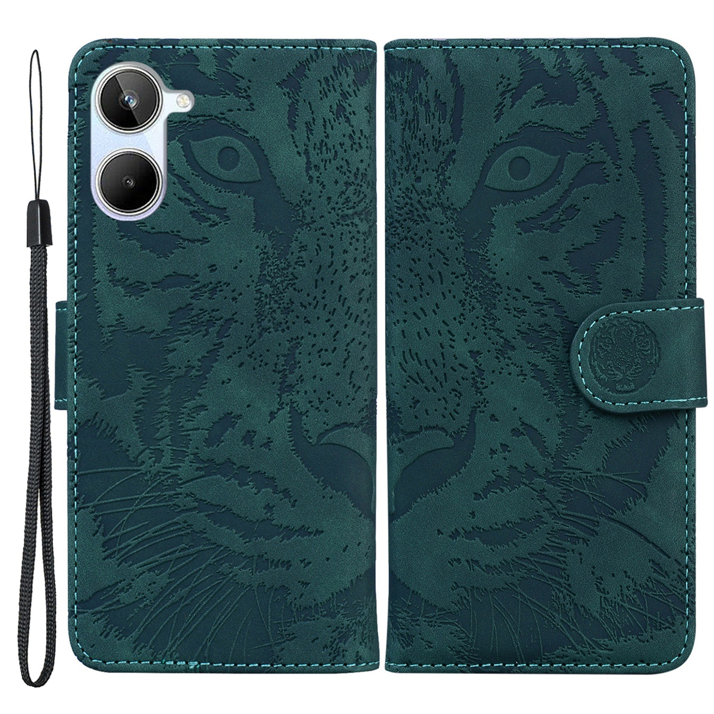 For Realme 10 4G Phone Leather Case Stand Wallet Tiger Pattern Imprinted Phone Cover