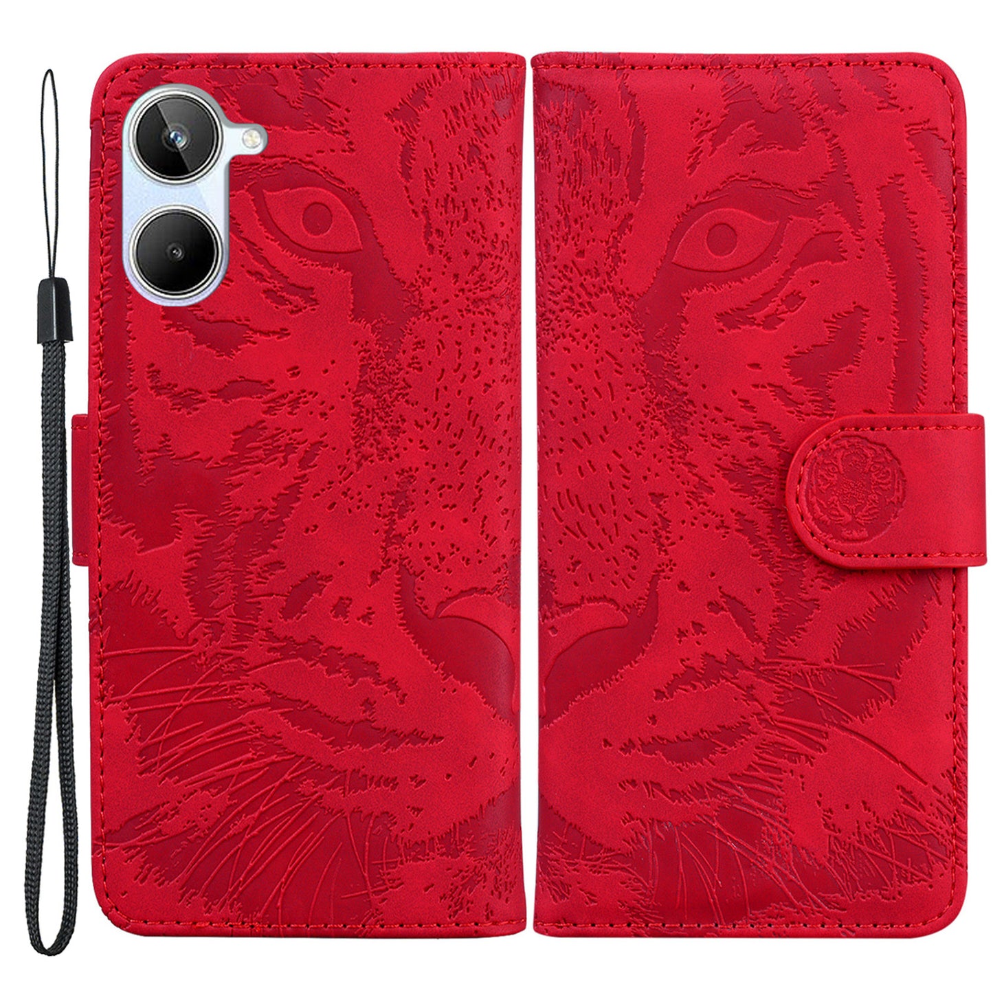 For Realme 10 4G Phone Leather Case Stand Wallet Tiger Pattern Imprinted Phone Cover