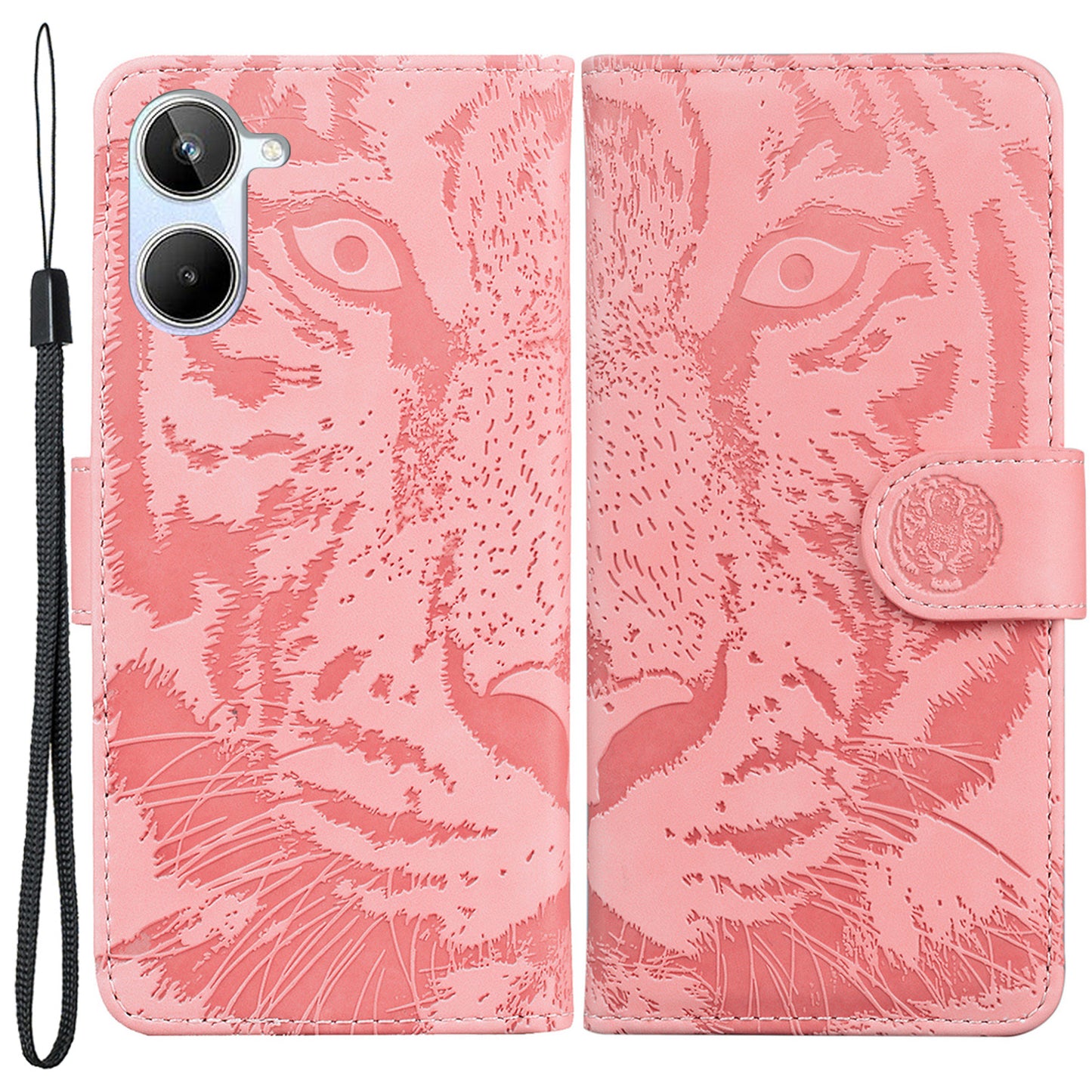 For Realme 10 4G Phone Leather Case Stand Wallet Tiger Pattern Imprinted Phone Cover