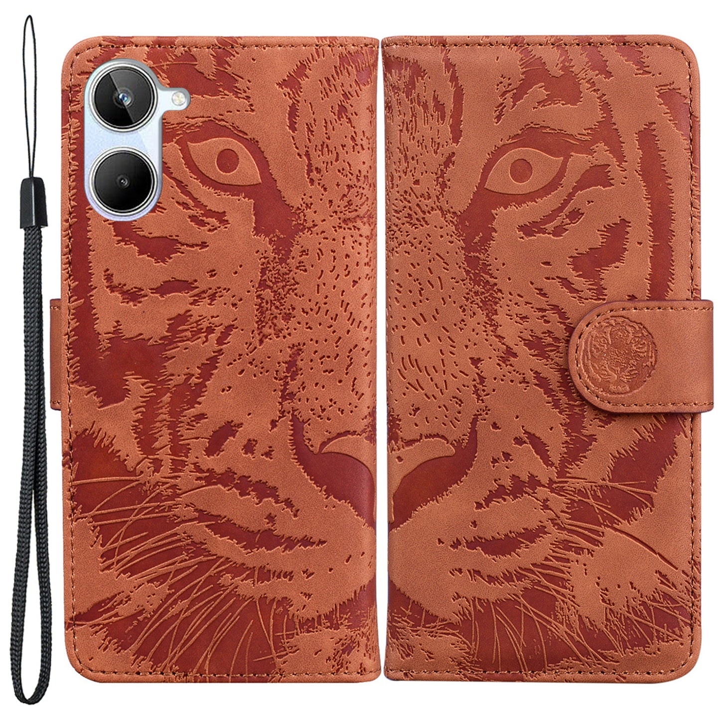 For Realme 10 4G Phone Leather Case Stand Wallet Tiger Pattern Imprinted Phone Cover
