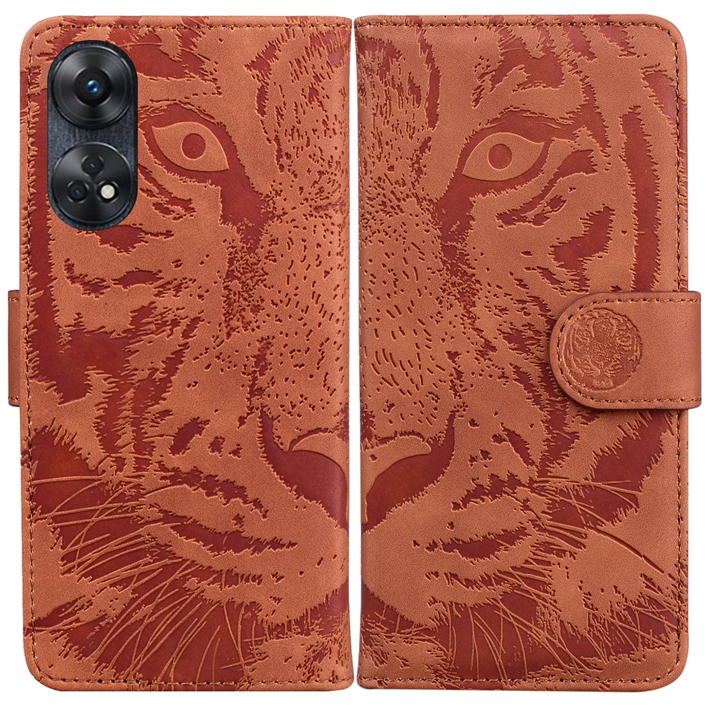 PU Leather Case for Oppo Reno8 T 4G , Tiger Pattern Imprinted Flip Wallet Stand Phone Cover
