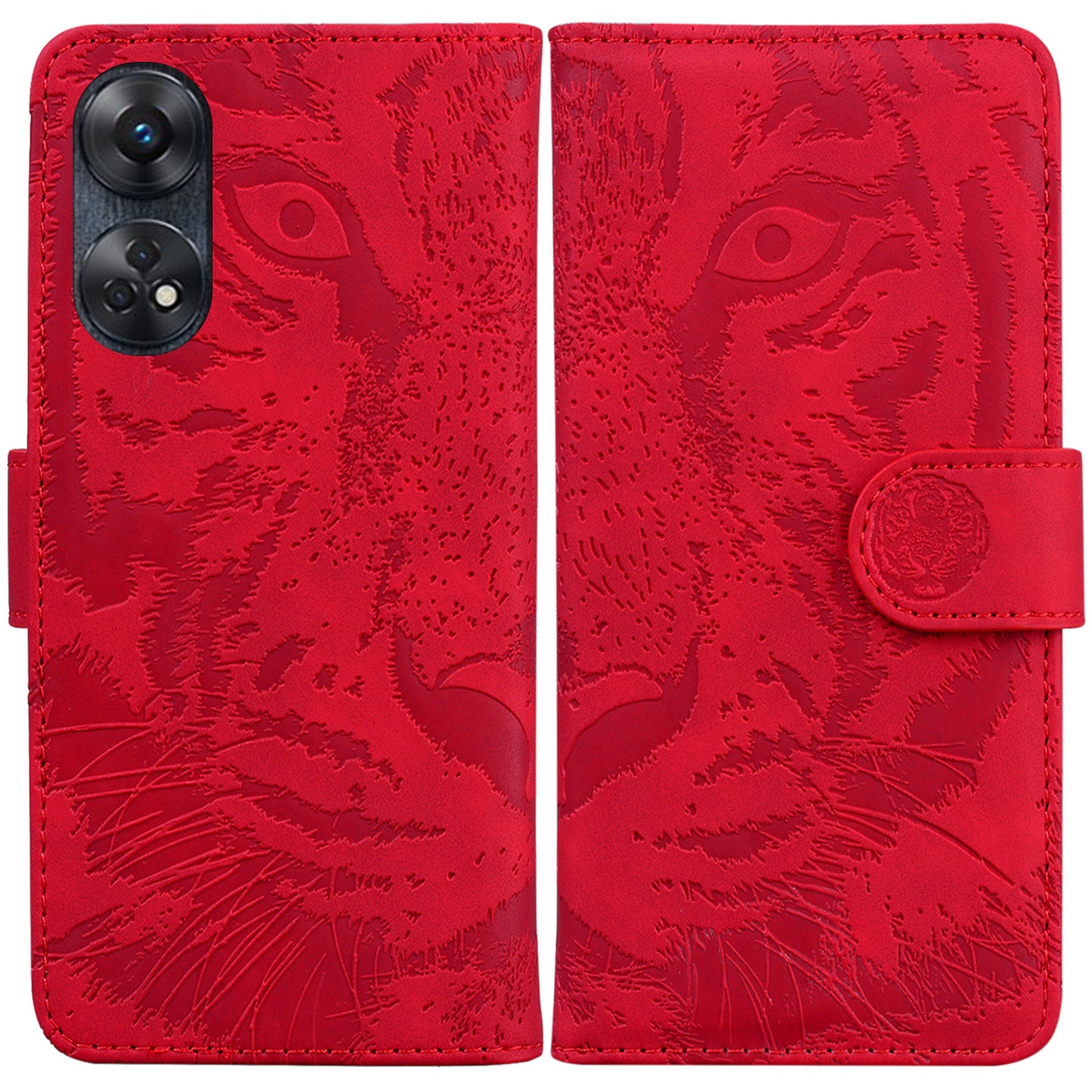 PU Leather Case for Oppo Reno8 T 4G , Tiger Pattern Imprinted Flip Wallet Stand Phone Cover