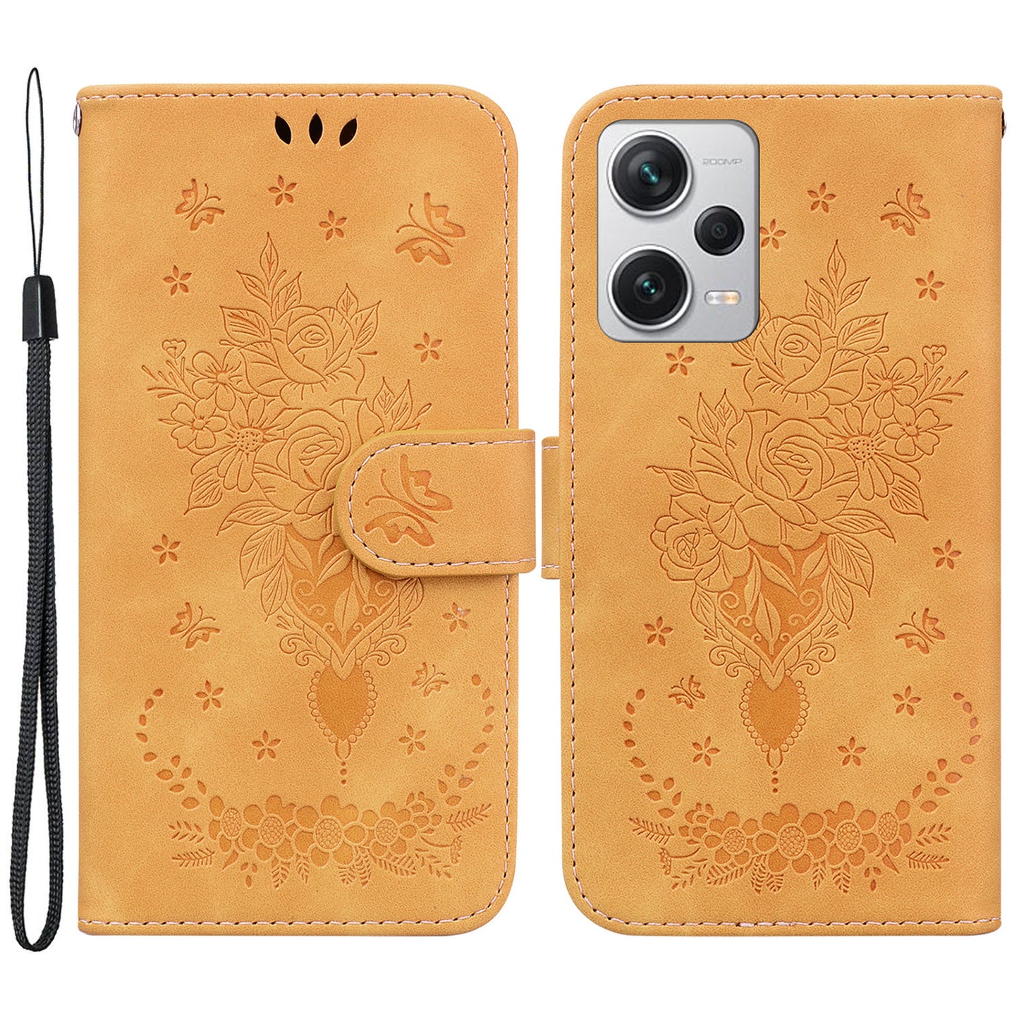 Leather Case for Xiaomi Redmi Note 12 Pro+ 5G Rose Butterfly Imprinted Stand Phone Wallet Cover