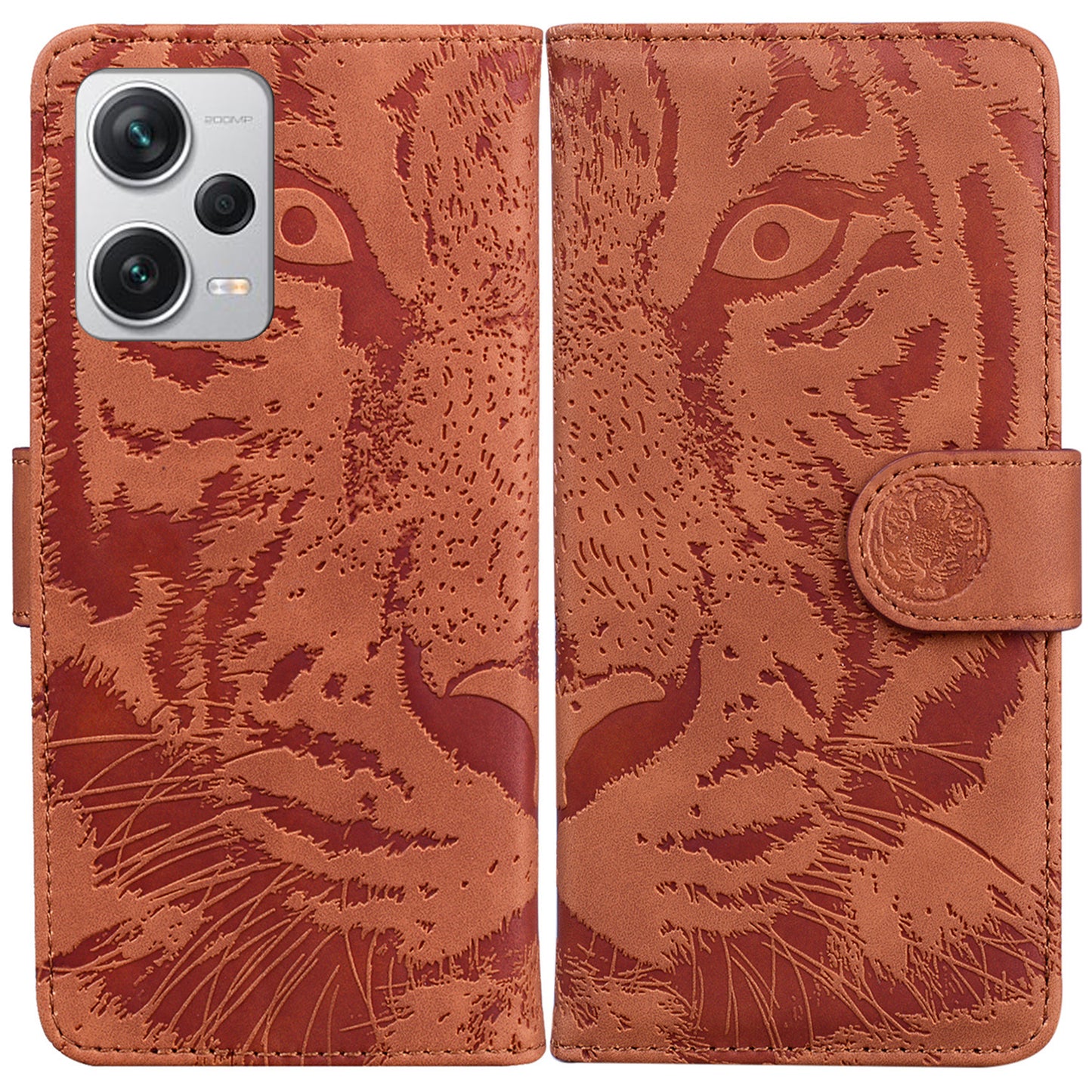 For Xiaomi Redmi Note 12 Pro+ 5G PU Leather Wallet Case Tiger Pattern Imprinted Stand Flip Phone Cover