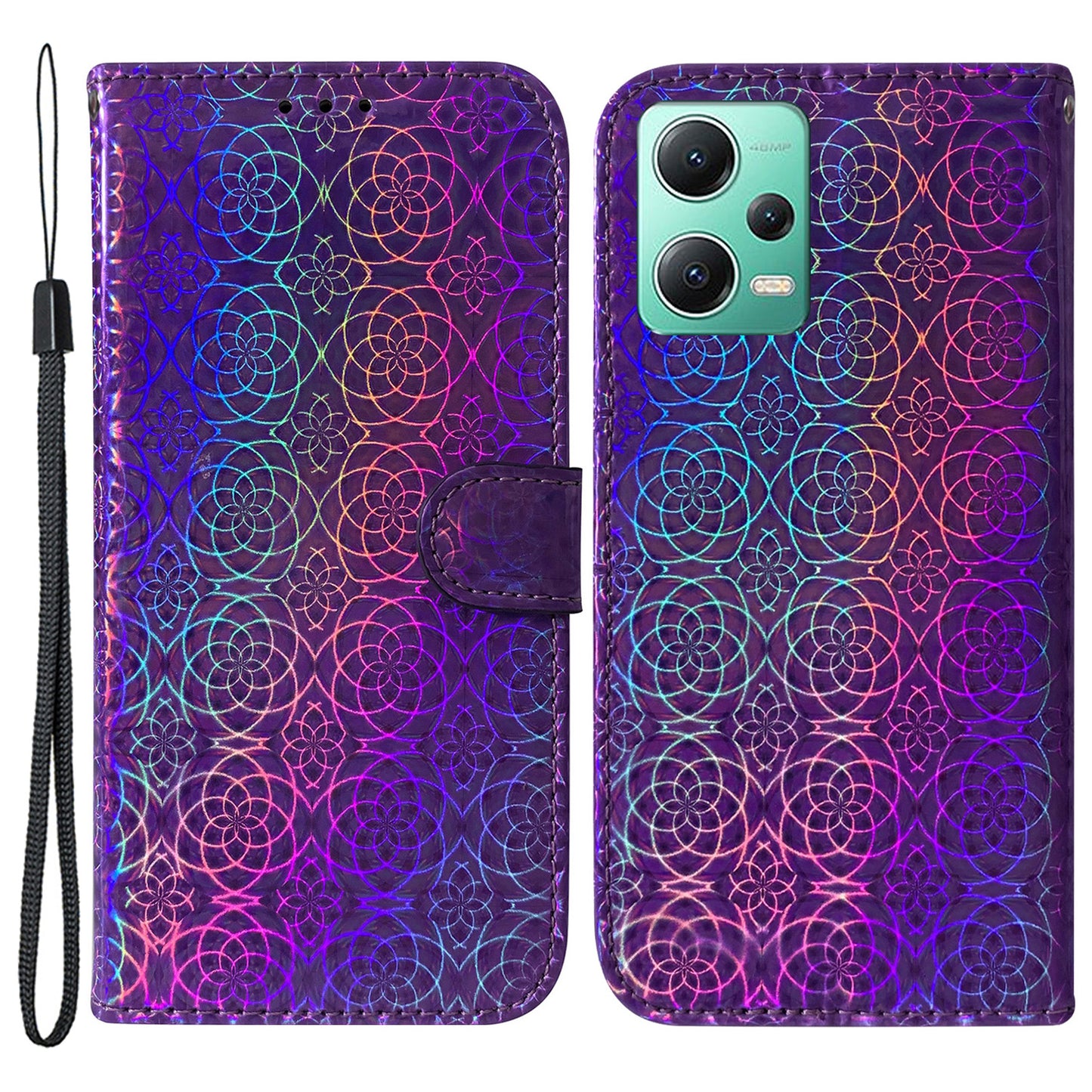 Anti-drop PU Leather Phone Case For Xiaomi Poco X5 5G / Redmi Note 12 5G (Global) / (India) / (China) , Dazzling Flower Pattern Cover