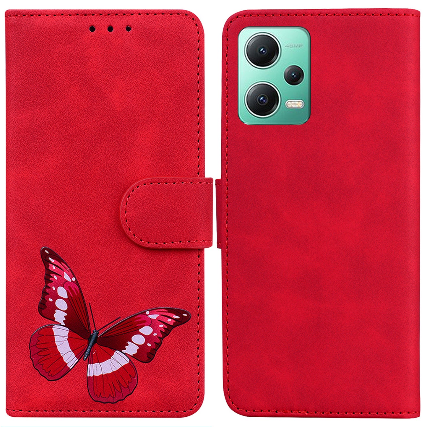 For Xiaomi Redmi Note 12 5G (Global) / (India) / (China) / Poco X5 5G Leather Wallet Phone Cover Butterfly Printing Stand Phone Case