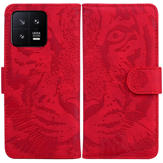 For Xiaomi 13 5G PU Leather Phone Case with Wallet Tiger Pattern Imprinted Stand Phone Bags Cover