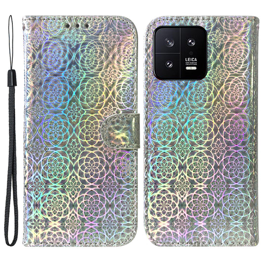 For Xiaomi 13 5G Dazzling Flower Pattern PU Leather Shockproof Phone Case with Stand Wallet