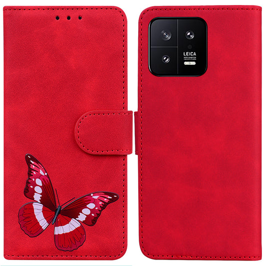 For Xiaomi 13 5G Butterfly Printing Folding Stand Cover Anti-drop Leather Wallet Phone Case