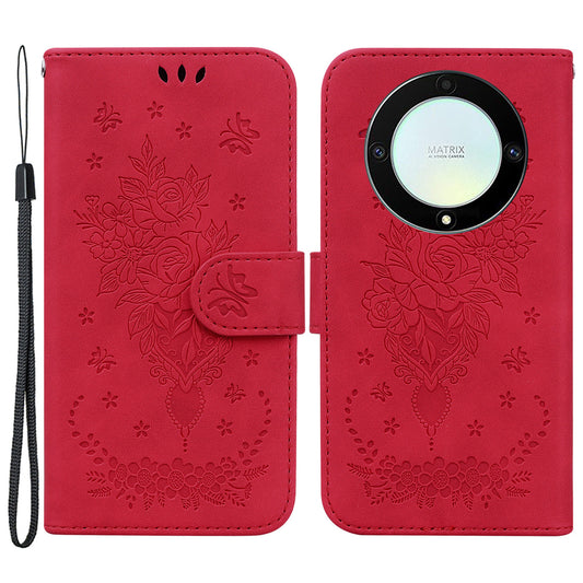 For Honor X40 5G / X9a 5G / Magic5 Lite 5G Leather Wallet Case Rose Butterfly Imprinted Foldable Stand Phone Cover