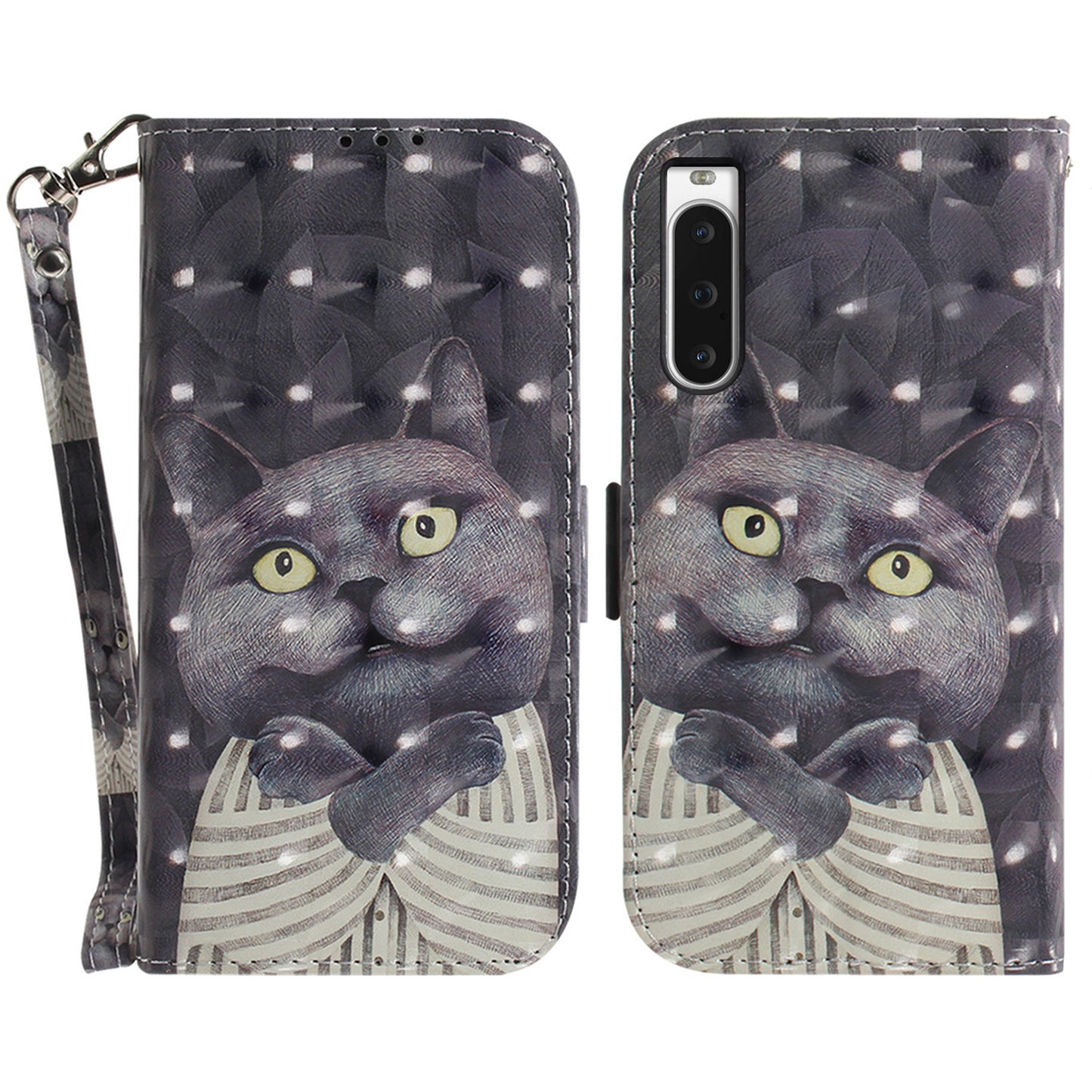 PU Leather Folio Flip Cover for Sony Xperia 10 V Protective Case Wallet Phone Cover with Strap