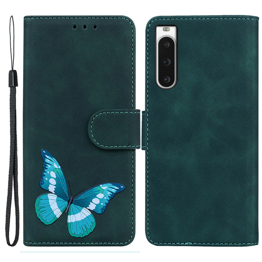 Phone Stand Cover for Sony Xperia 10 V Butterfly Printing PU Leather Wallet Case