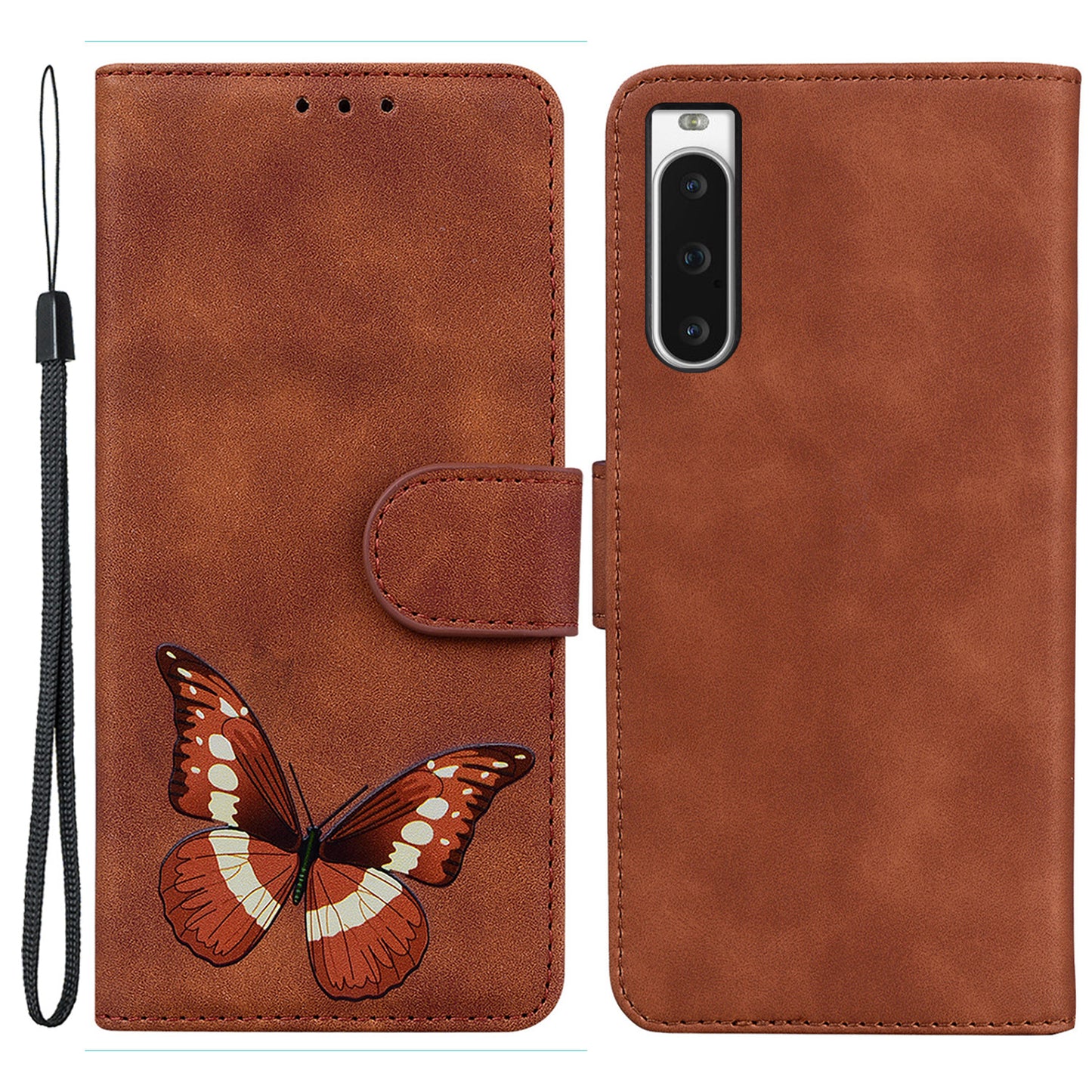 Phone Stand Cover for Sony Xperia 10 V Butterfly Printing PU Leather Wallet Case