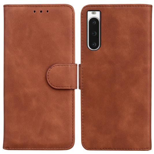 For Sony Xperia 10 V PU Leather Cover Solid Color Wallet Stand Protective Phone Case